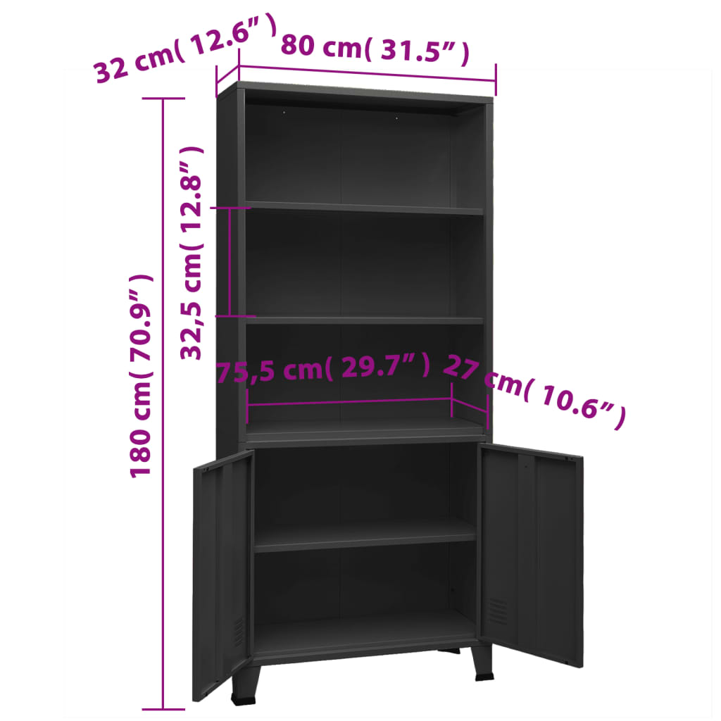 vidaXL Bücherregal im Industrie-Stil Anthrazit 80x32x180 cm Stahl