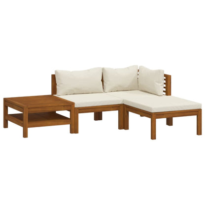 vidaXL Ensemble de jardin 4 pièces avec coussins crème en bois d'acacia massif