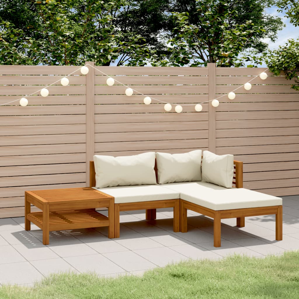 vidaXL Ensemble de jardin 4 pièces avec coussins crème en bois d'acacia massif