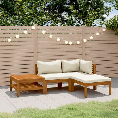 vidaXL Ensemble de jardin 4 pièces avec coussins crème en bois d'acacia massif