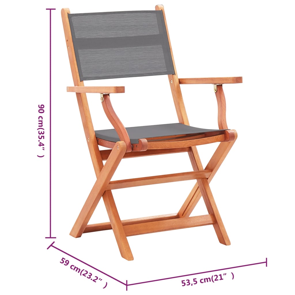 vidaXL Gartenstühle 6 Stk. Klappbar Grau Eukalyptusholz & Textilene