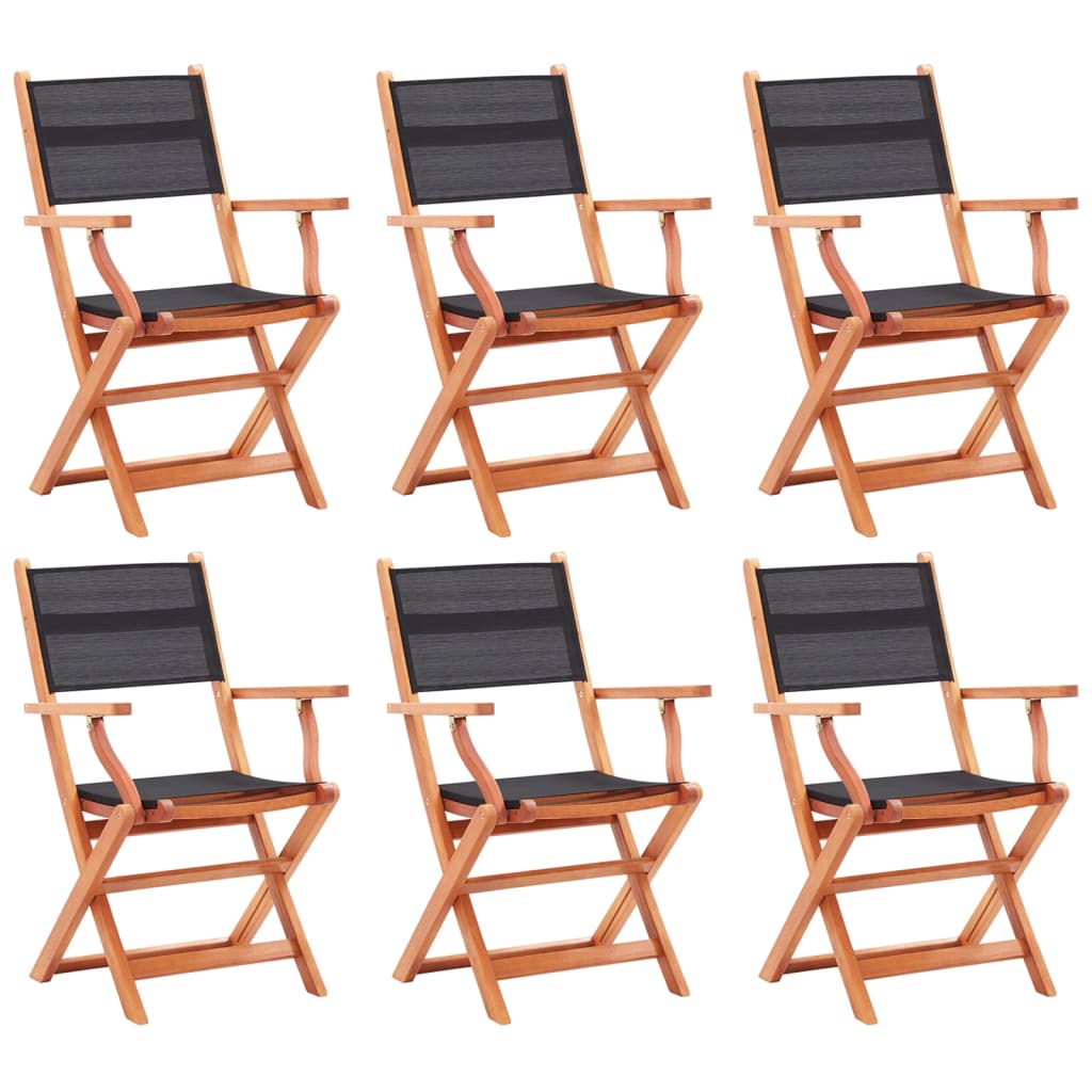 vidaXL Chaises de jardin 6 pcs Pliables Noir Bois d'eucalyptus et textilène