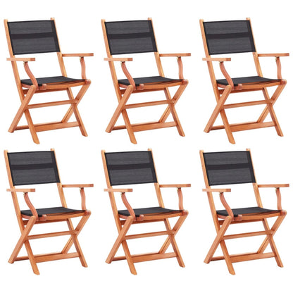 vidaXL Chaises de jardin 6 pcs Pliables Noir Bois d'eucalyptus et textilène