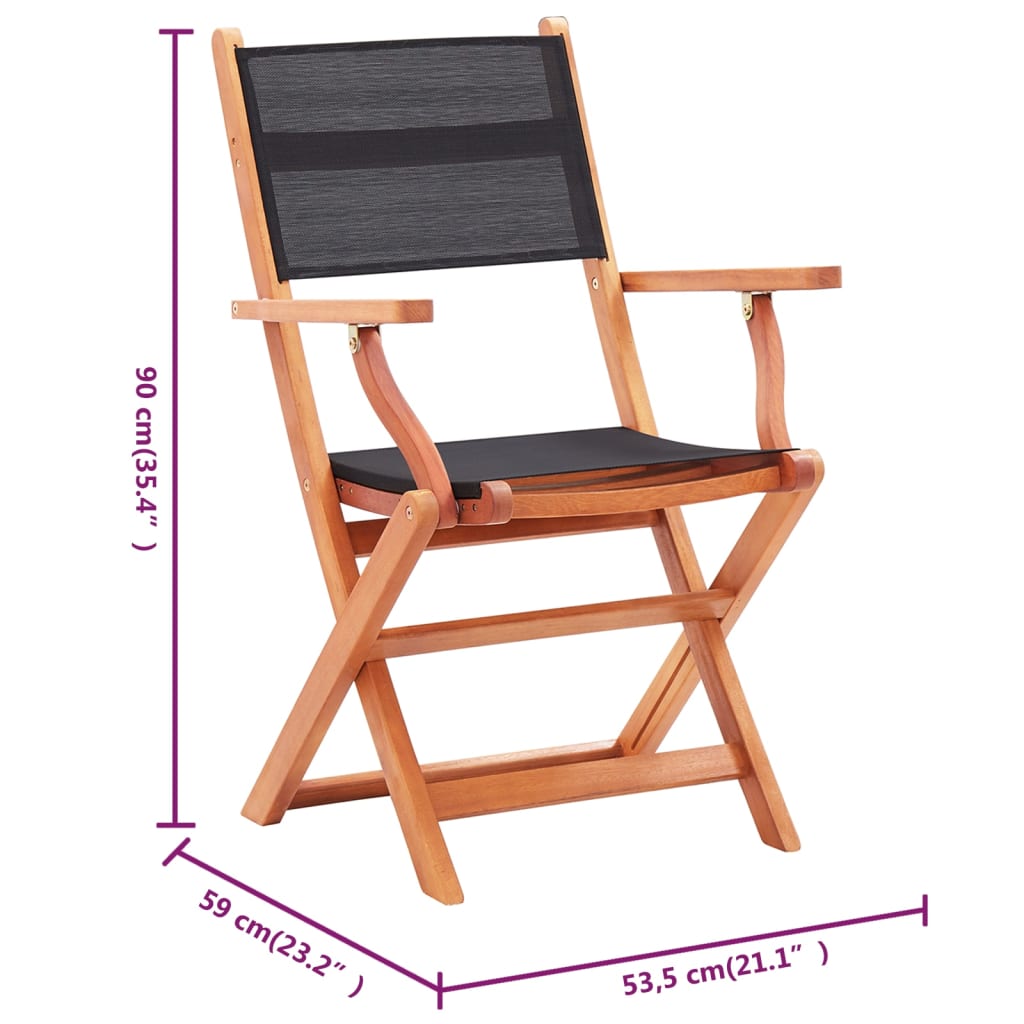 vidaXL Chaises de jardin 6 pcs Pliables Noir Bois d'eucalyptus et textilène