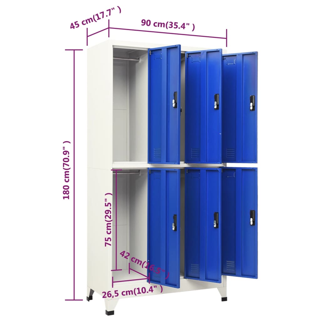 vidaXL Armoire vestiaire gris et bleu 90x45x180 cm acier