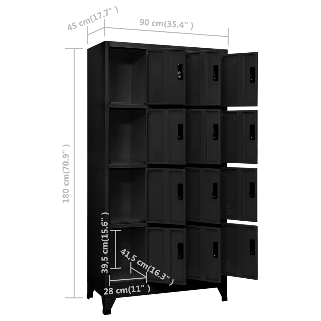 vidaXL Schließfachschrank Schwarz 90x45x180 cm Stahl