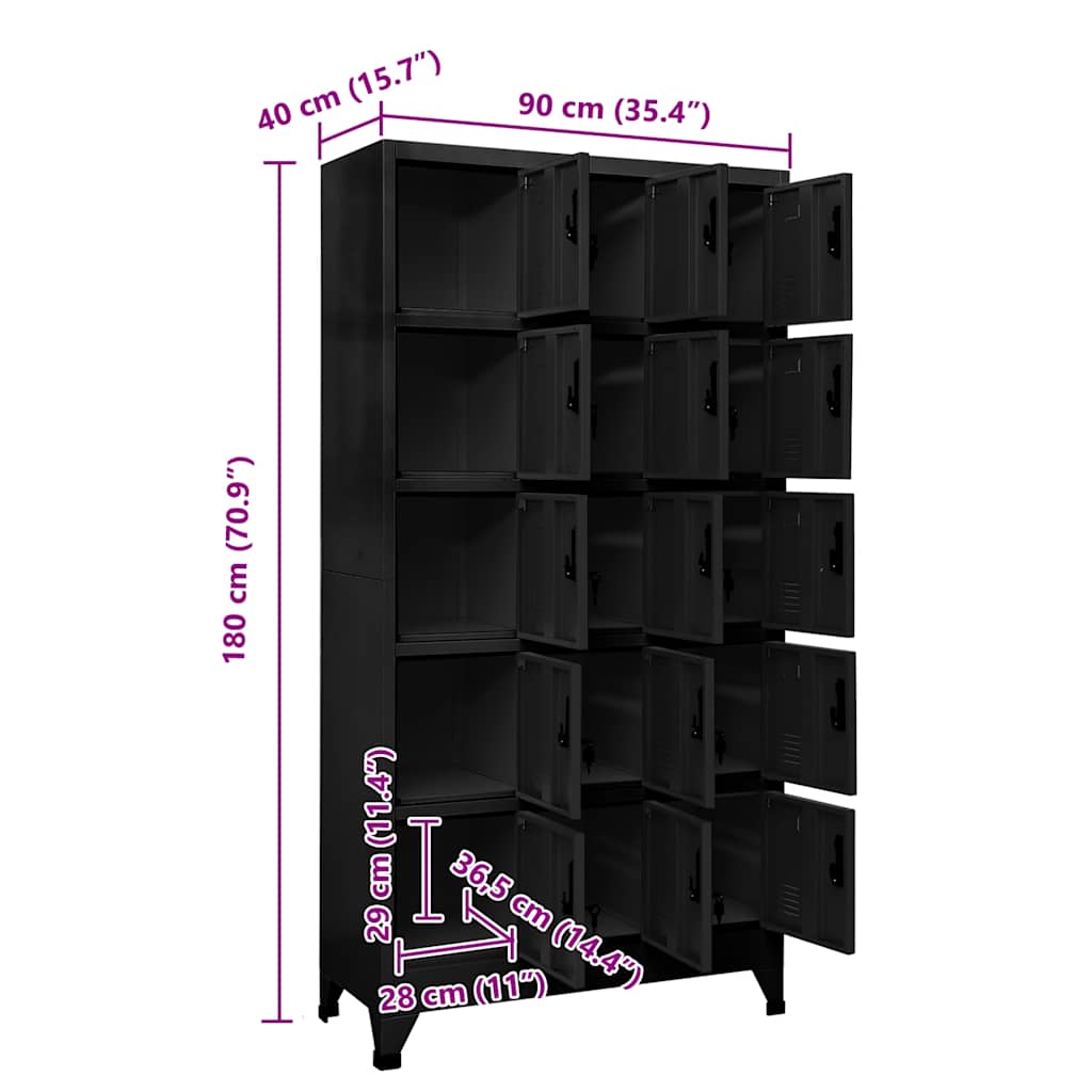 vidaXL Schließfachschrank Schwarz 90x40x180 cm Stahl