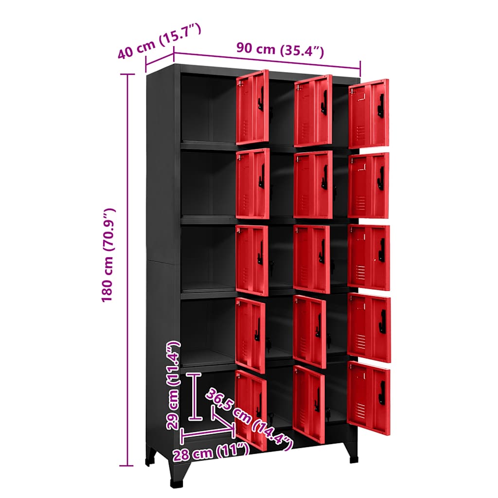 vidaXL Schließfachschrank Anthrazit und Rot 90x40x180 cm Stahl