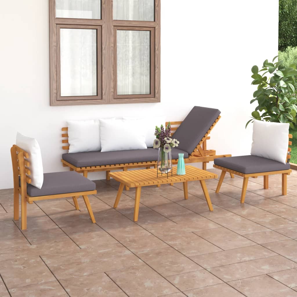 vidaXL Salon de jardin 4 pcs avec coussins Bois d'acacia massif