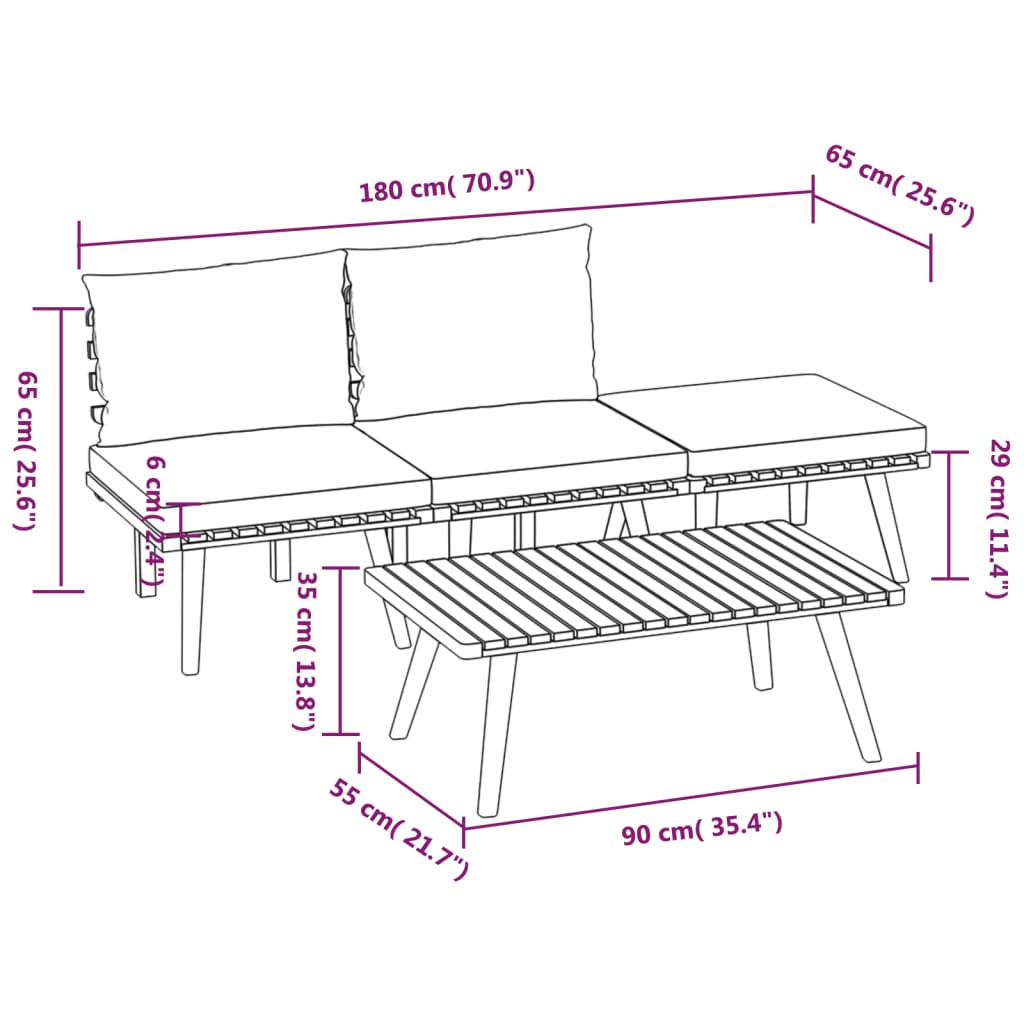 vidaXL 4-tlg. Garten-Lounge-Set mit Kissen Massivholz Akazie