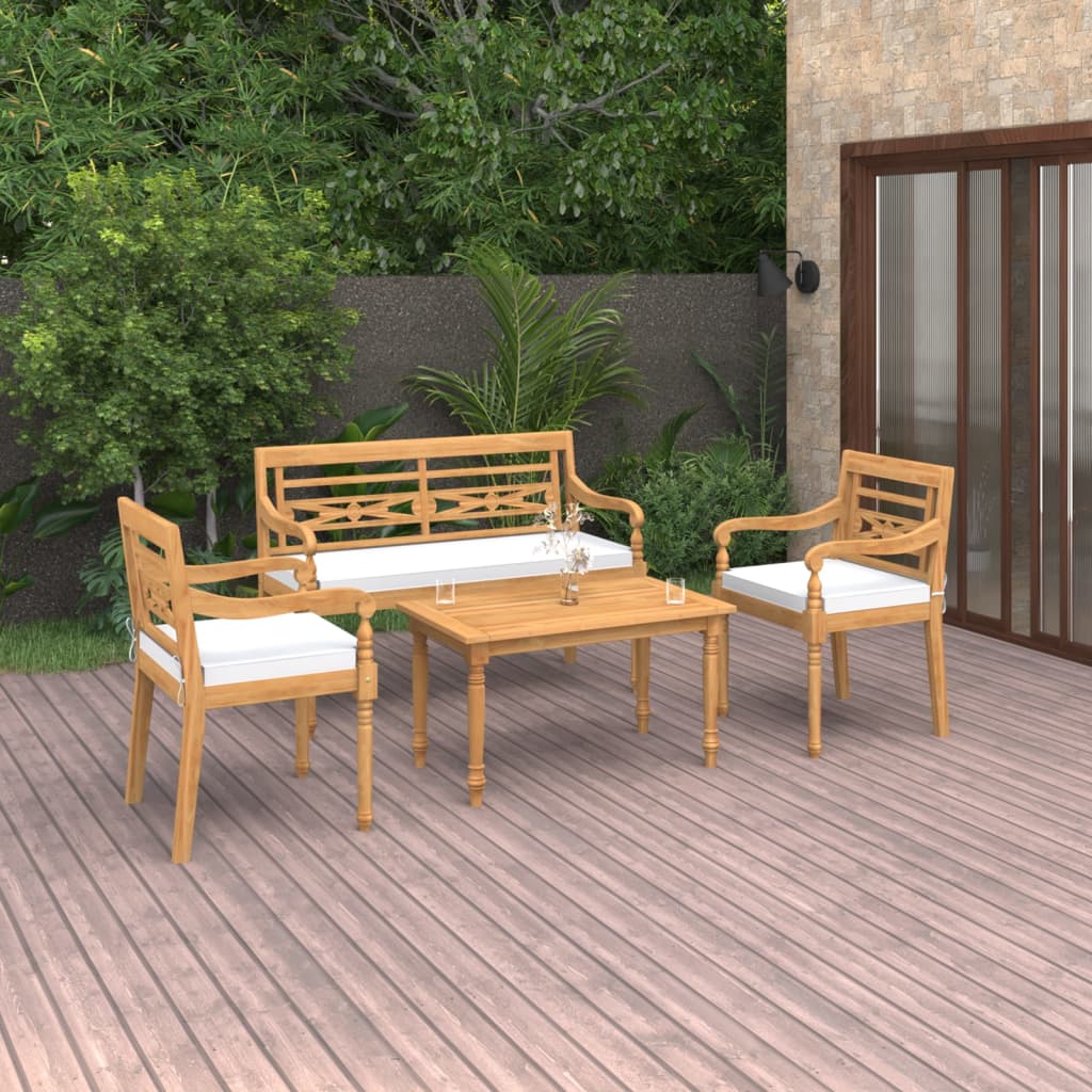 vidaXL Salon de jardin 4 pcs avec coussins en teck massif