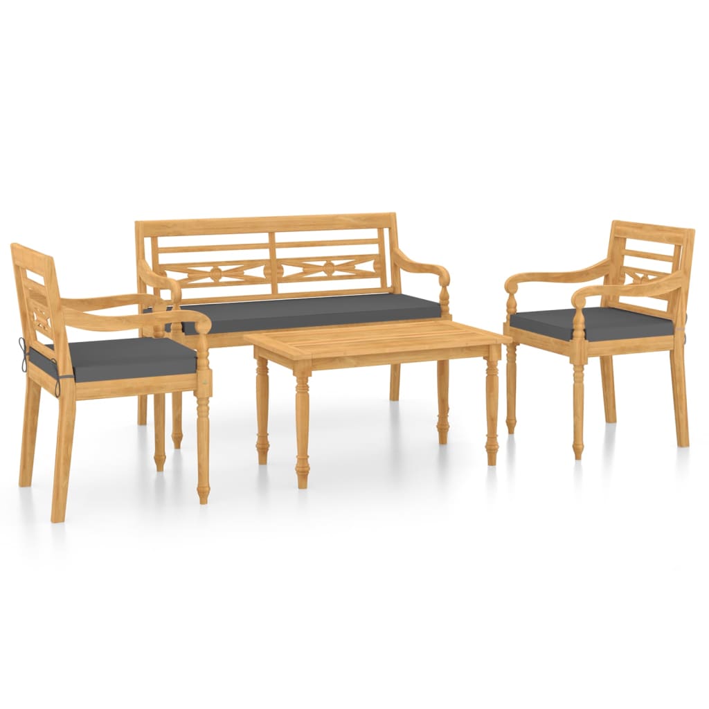 vidaXL Salon de jardin 4 pcs avec coussins Bois de teck massif