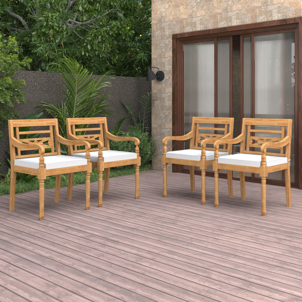 vidaXL Chaises Batavia 4 pcs. avec coussins bois de teck massif