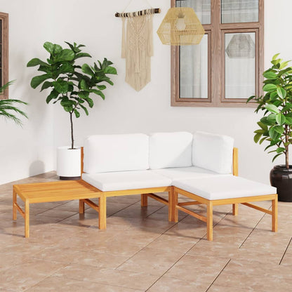 vidaXL 4-tlg. Garten-Lounge-Set mit Creme Kissen Massivholz Teak