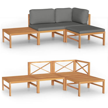 vidaXL Salon de jardin 4 pcs avec coussins gris Bois de teck massif