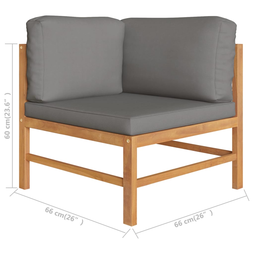 vidaXL Salon de jardin 4 pcs avec coussins gris Bois de teck massif