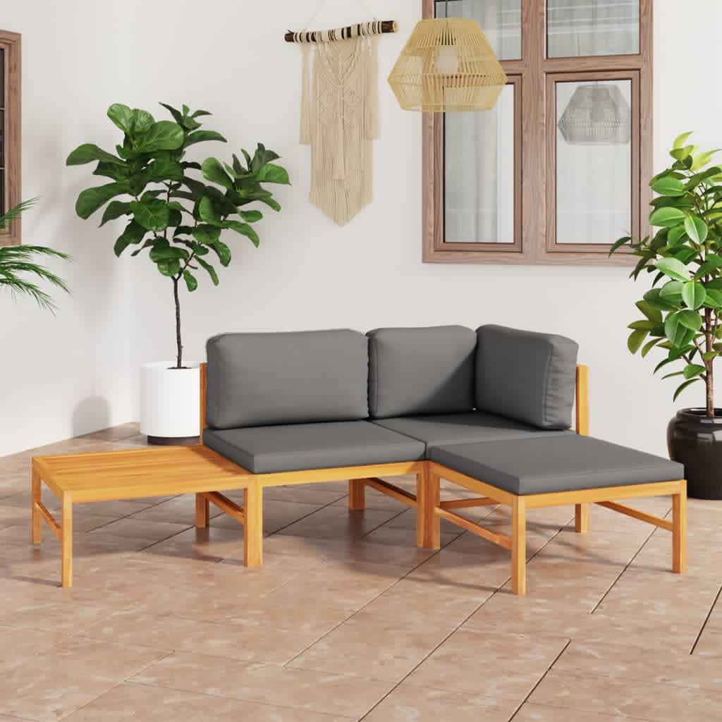 vidaXL Salon de jardin 4 pcs avec coussins gris Bois de teck massif