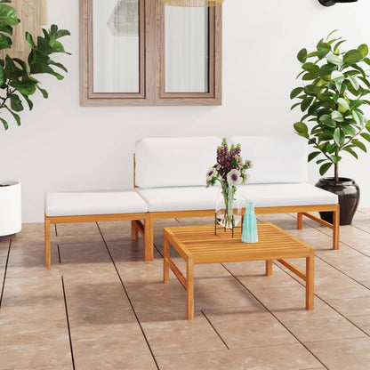 vidaXL Salon de jardin 4 pcs avec coussins crème Teck massif