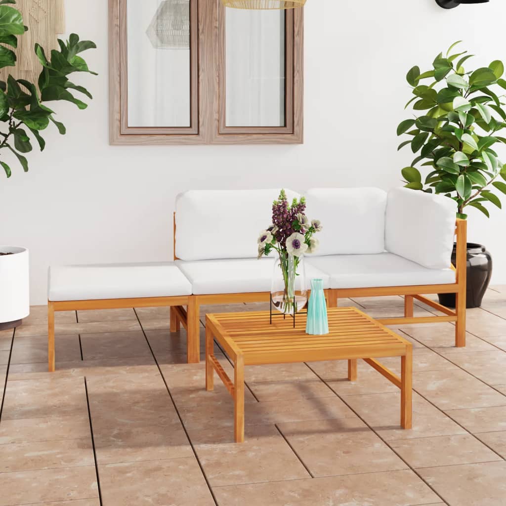 vidaXL Salon de jardin 4 pièces en teck massif avec coussins crème