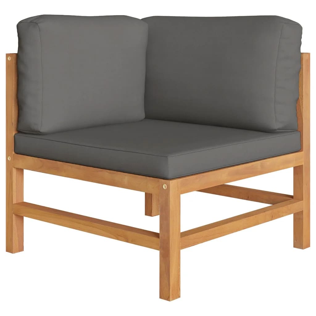 vidaXL 4-tlg. Garten-Lounge-Set mit Grauen Kissen Massivholz Teak