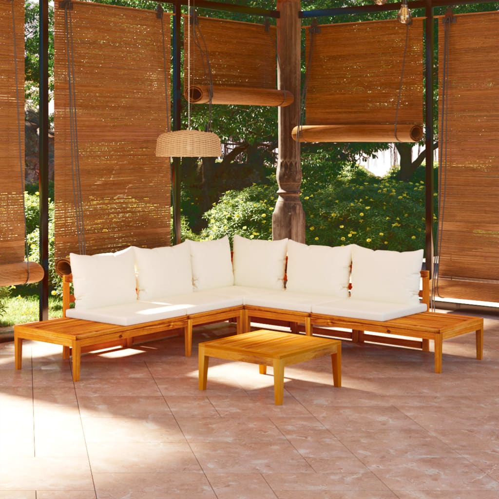 vidaXL Salon de jardin 4 pcs avec coussins crème bois d'acacia