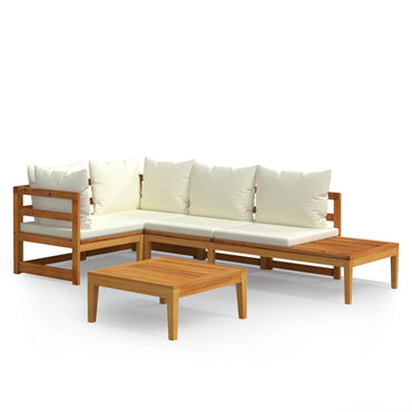 vidaXL Salon de jardin 4 pcs avec coussins crème bois d'acacia