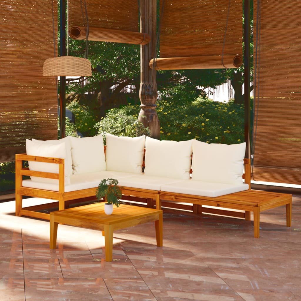 vidaXL Salon de jardin 4 pcs avec coussins crème bois d'acacia