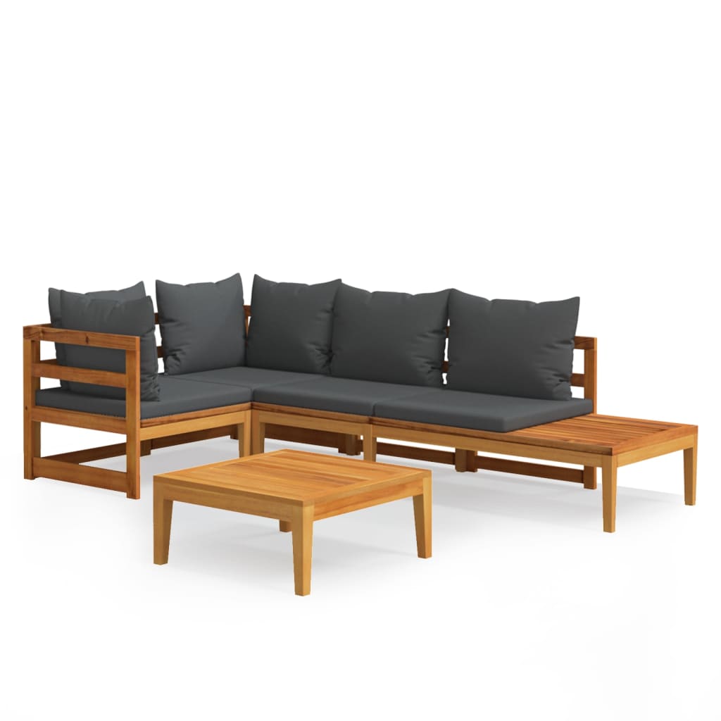 vidaXL 4-tlg. Garten-Lounge-Set mit Dunkelgrauen Kissen Akazienholz
