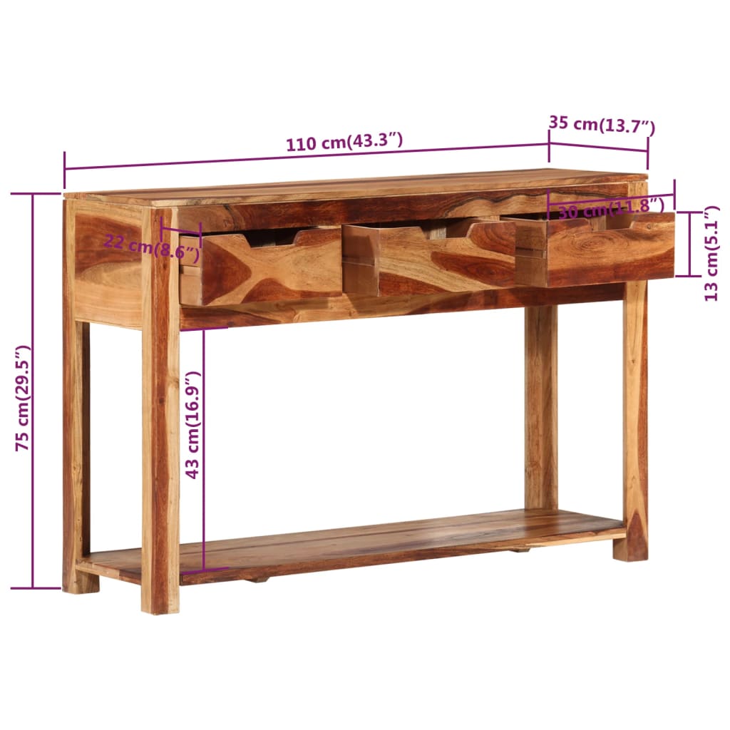 vidaXL Console 110x35x75 cm Bois d'acacia massif