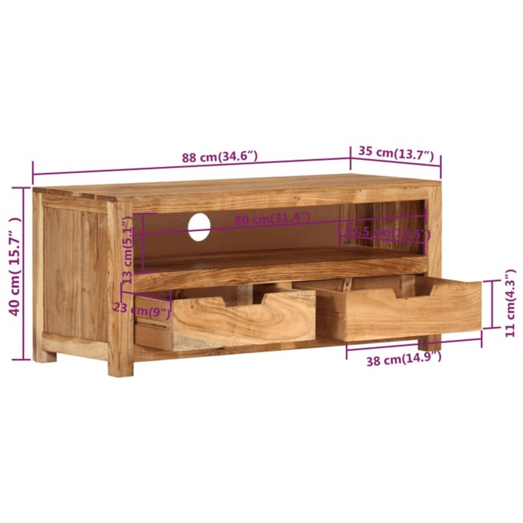 vidaXL Meuble TV 88x35x40 cm Bois d'acacia massif