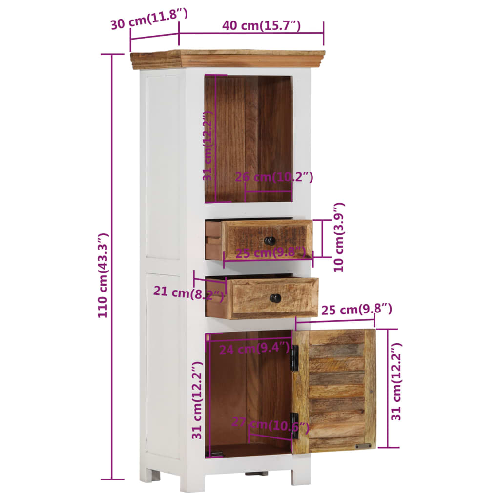 vidaXL Highboard Braun & Weiß 40x30x110 cm Massivholz Mango und Akazie