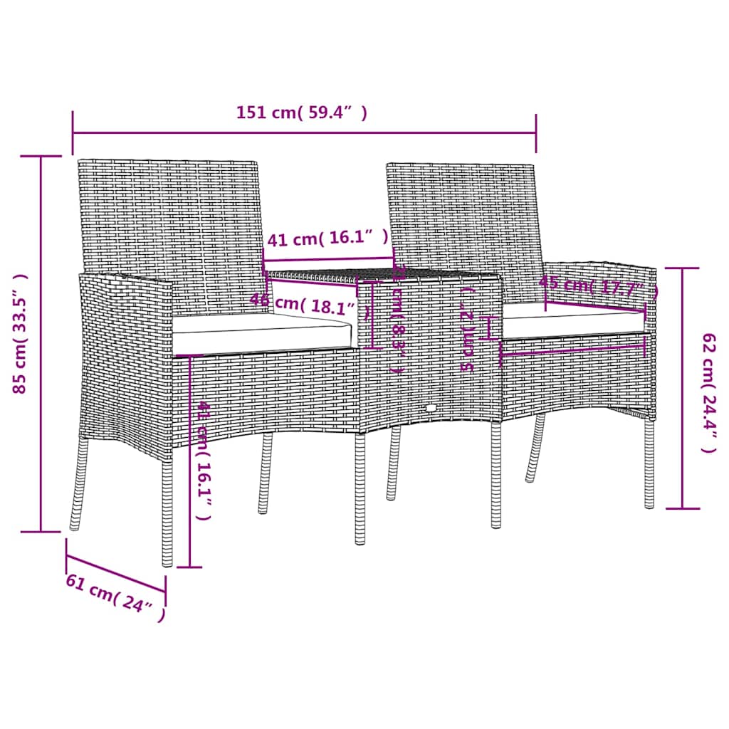 vidaXL Canapé de jardin 2 places avec table basse résine tressée anthracite