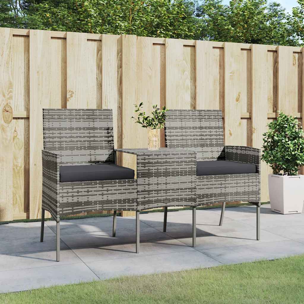 vidaXL Canapé de jardin 2 places avec table basse résine tressée anthracite