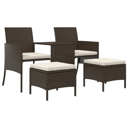vidaXL Canapé de jardin 2 places avec table et tabourets en résine tressée marron