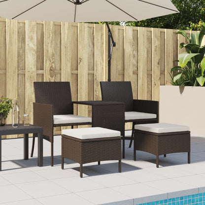 vidaXL Canapé de jardin 2 places avec table et tabourets en résine tressée marron
