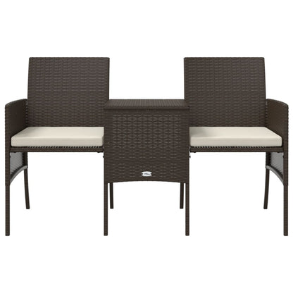 vidaXL Canapé de jardin 2 places avec table et tabourets en résine tressée marron