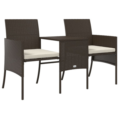 vidaXL Canapé de jardin 2 places avec table et tabourets en résine tressée marron