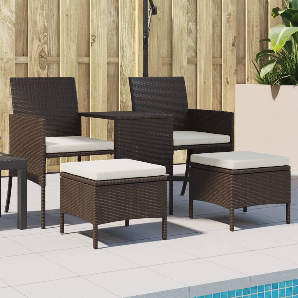 vidaXL Canapé de jardin 2 places avec table et tabourets en résine tressée marron