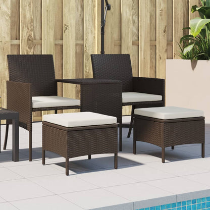 vidaXL Canapé de jardin 2 places avec table et tabourets en résine tressée marron