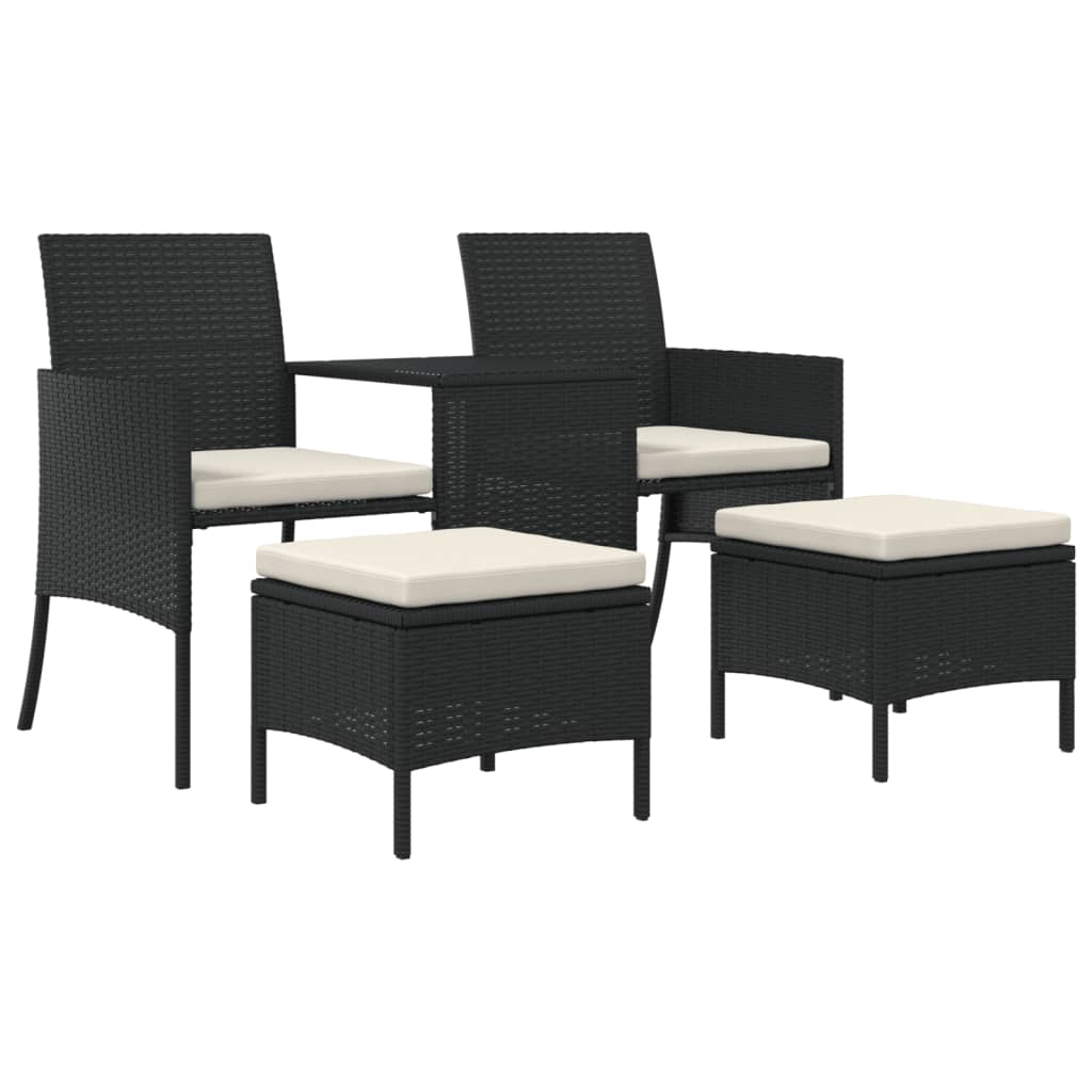 vidaXL Canapé de jardin 2 places avec table et tabourets résine tressée noir