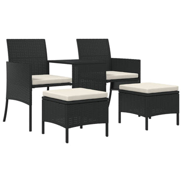 vidaXL Canapé de jardin 2 places avec table et tabourets résine tressée noir