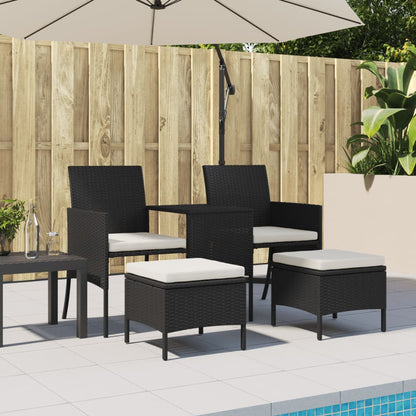vidaXL Canapé de jardin 2 places avec table et tabourets résine tressée noir