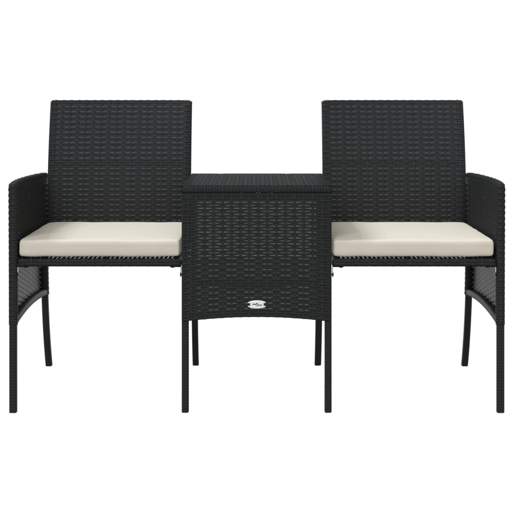vidaXL Canapé de jardin 2 places avec table et tabourets résine tressée noir