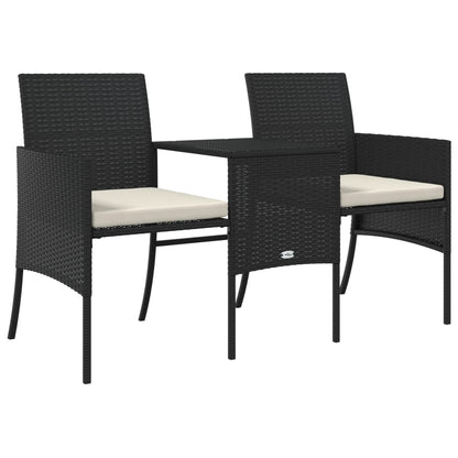 vidaXL Canapé de jardin 2 places avec table et tabourets résine tressée noir