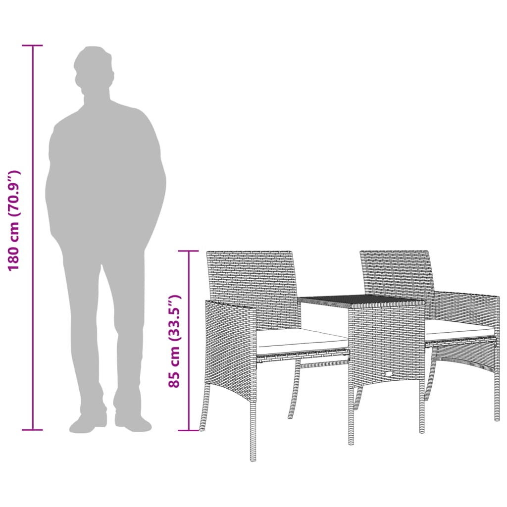 vidaXL Canapé de jardin 2 places avec table et tabourets résine tressée noir