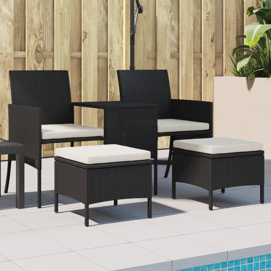 vidaXL Canapé de jardin 2 places avec table et tabourets résine tressée noir