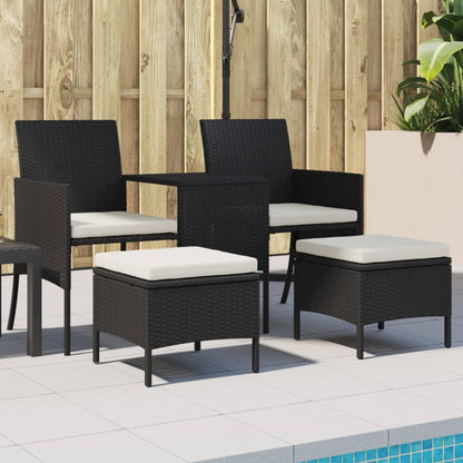 vidaXL Canapé de jardin 2 places avec table et tabourets résine tressée noir