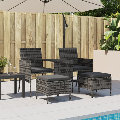 vidaXL Canapé de jardin 2 places avec table et tabourets gris résine tressée