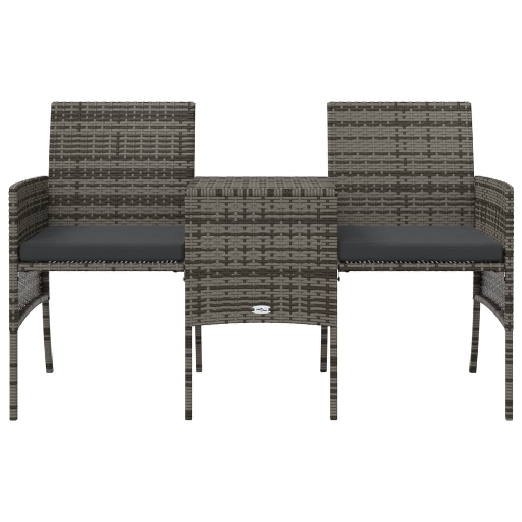 vidaXL Canapé de jardin 2 places avec table et tabourets gris résine tressée