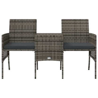 vidaXL Canapé de jardin 2 places avec table et tabourets gris résine tressée